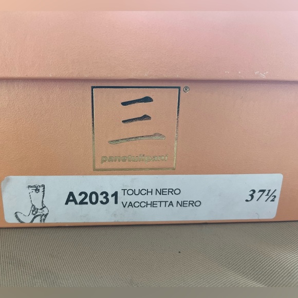 Size 37.5 black heeled leather boots. Zippered .. Panetulipani - Picture 2 of 7